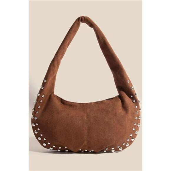 Fame Metallic Studded Faux Suede Hand Bag - Picture 1 of 3